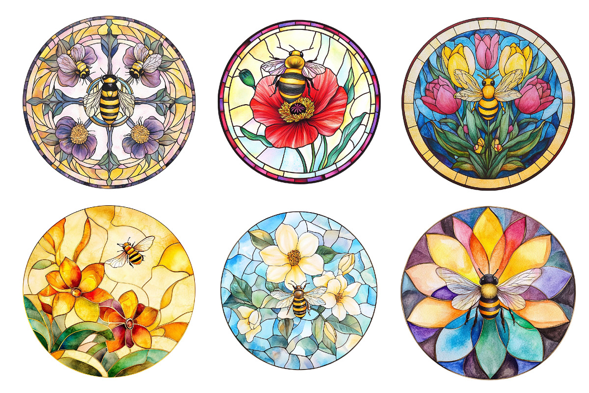 Round Stained Glass Bee Flower Png, an Illustration by cherrydesign (Photo 2 of 3)
