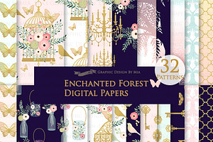 Enchanted Forest Clipart Pattern Set