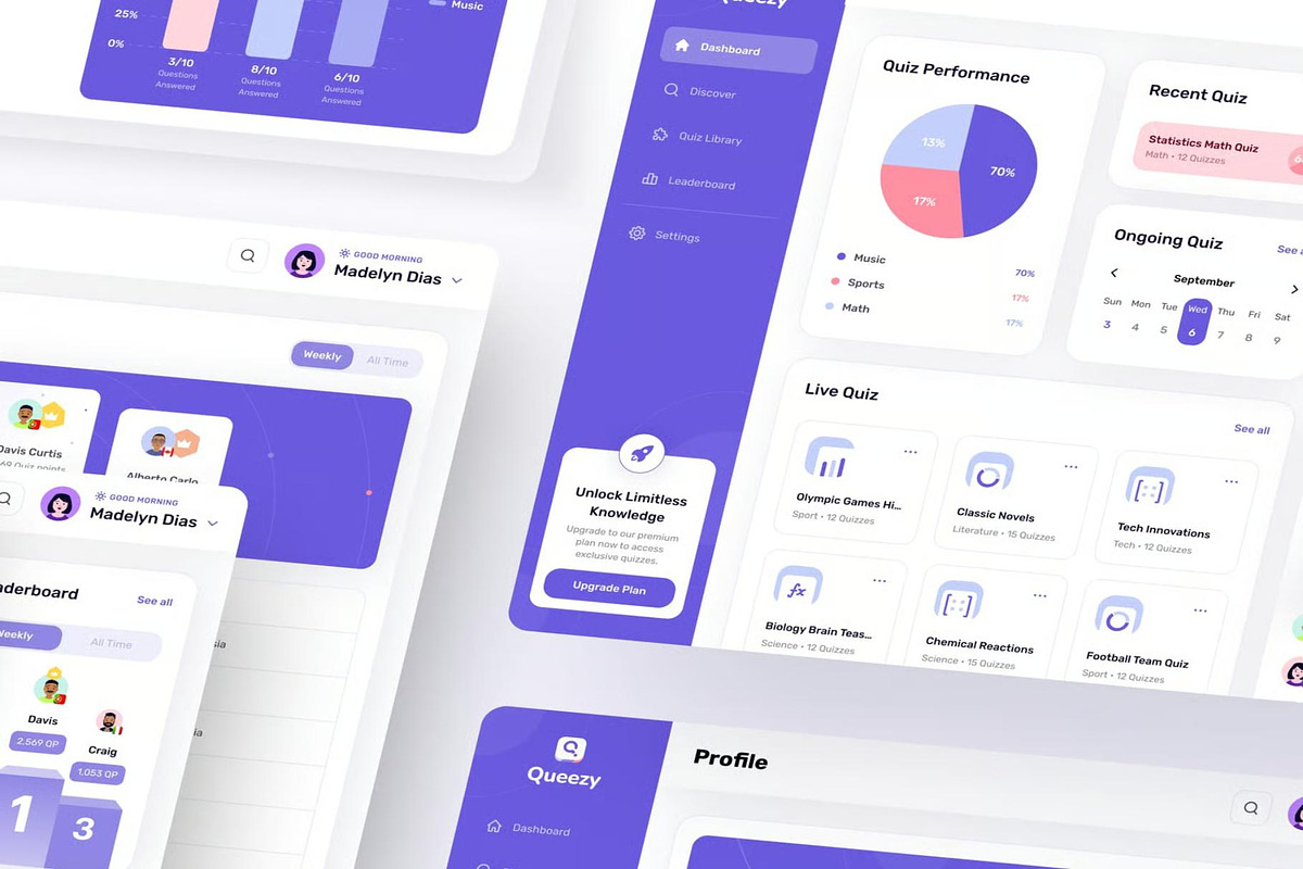 Queezy Dashboard Quiz Dashboard UI, an UI Kit Template by Creative Perspective (Photo 2 of 8)