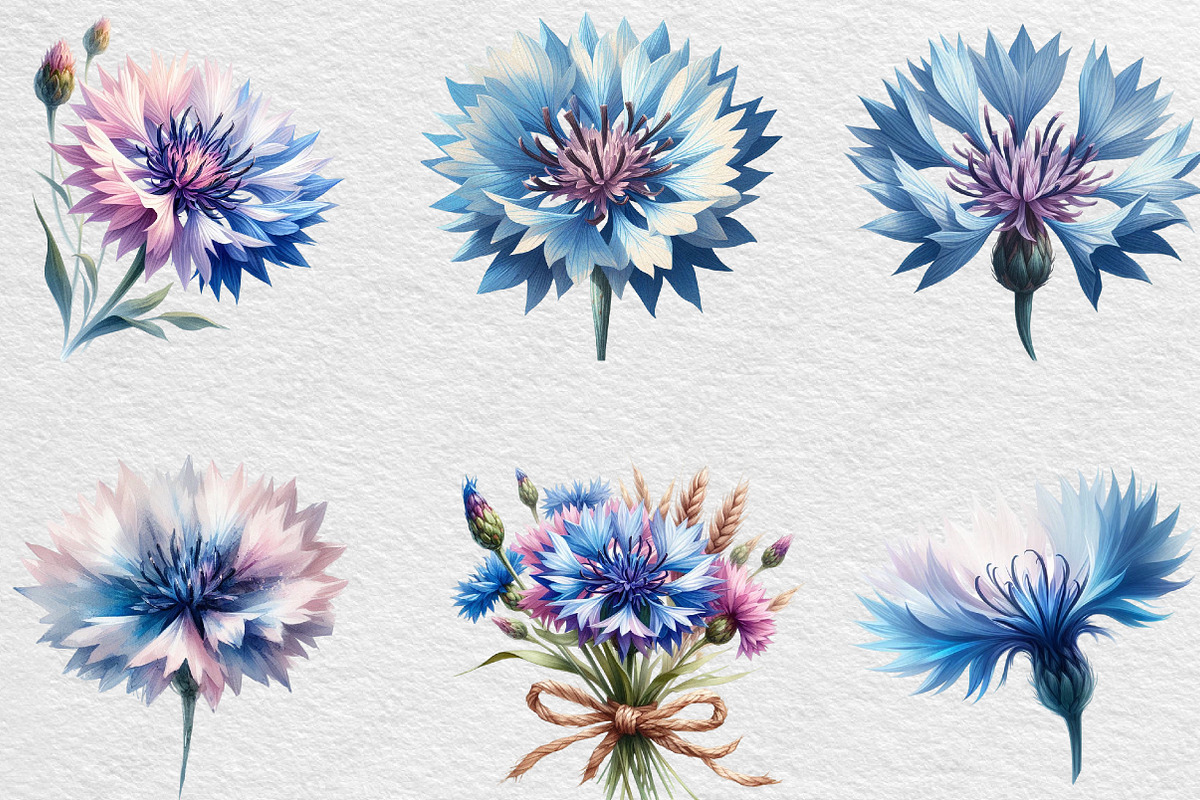 Watercolor Cornflower Clipart, an Illustration by Black Bird Studio (Photo 6 of 6)