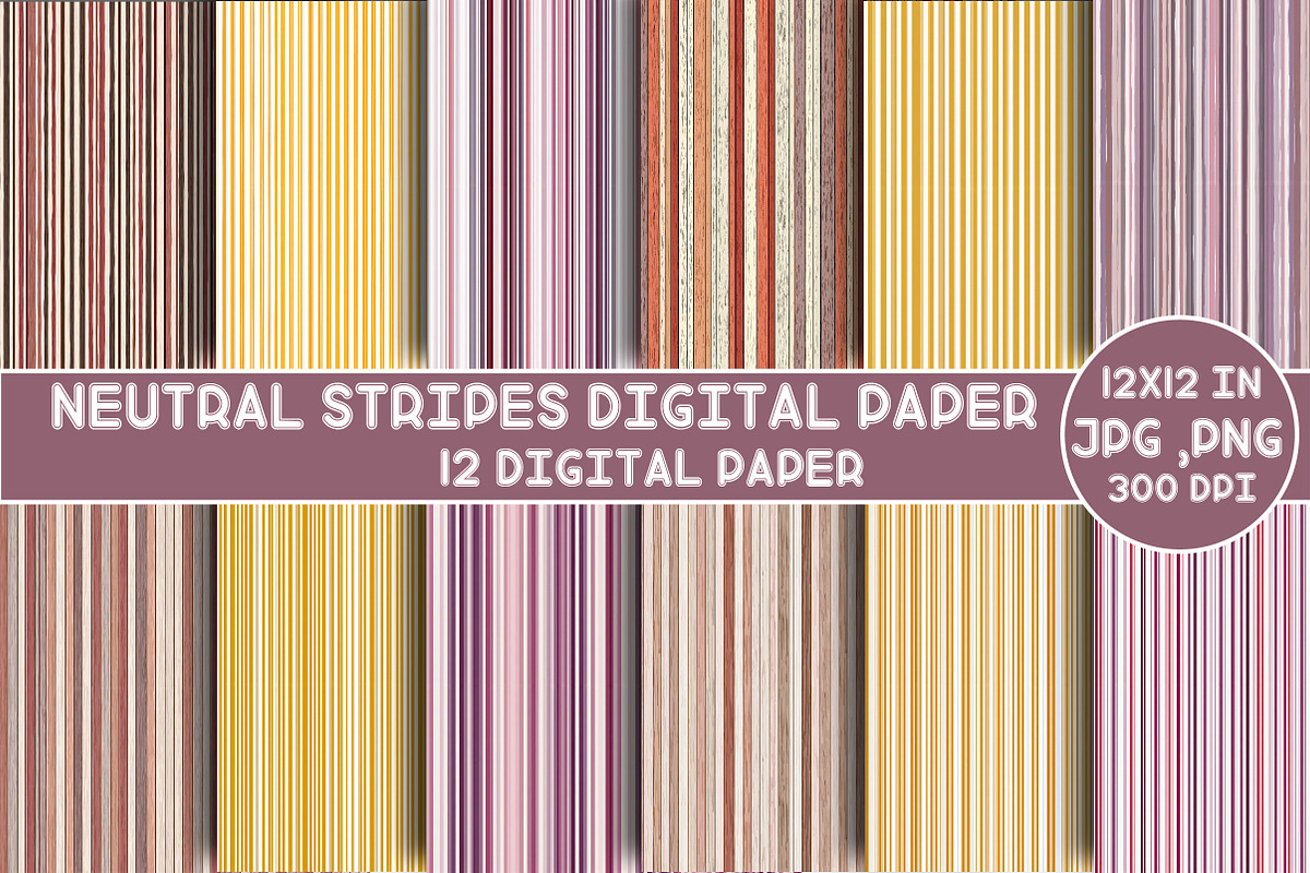 Neutral Stripes Digital Paper, a Pattern Graphic by Designking (Photo 1 of 4)