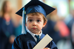 Toddler in graduation attire proudly, a Photo by Iftikhar Alam