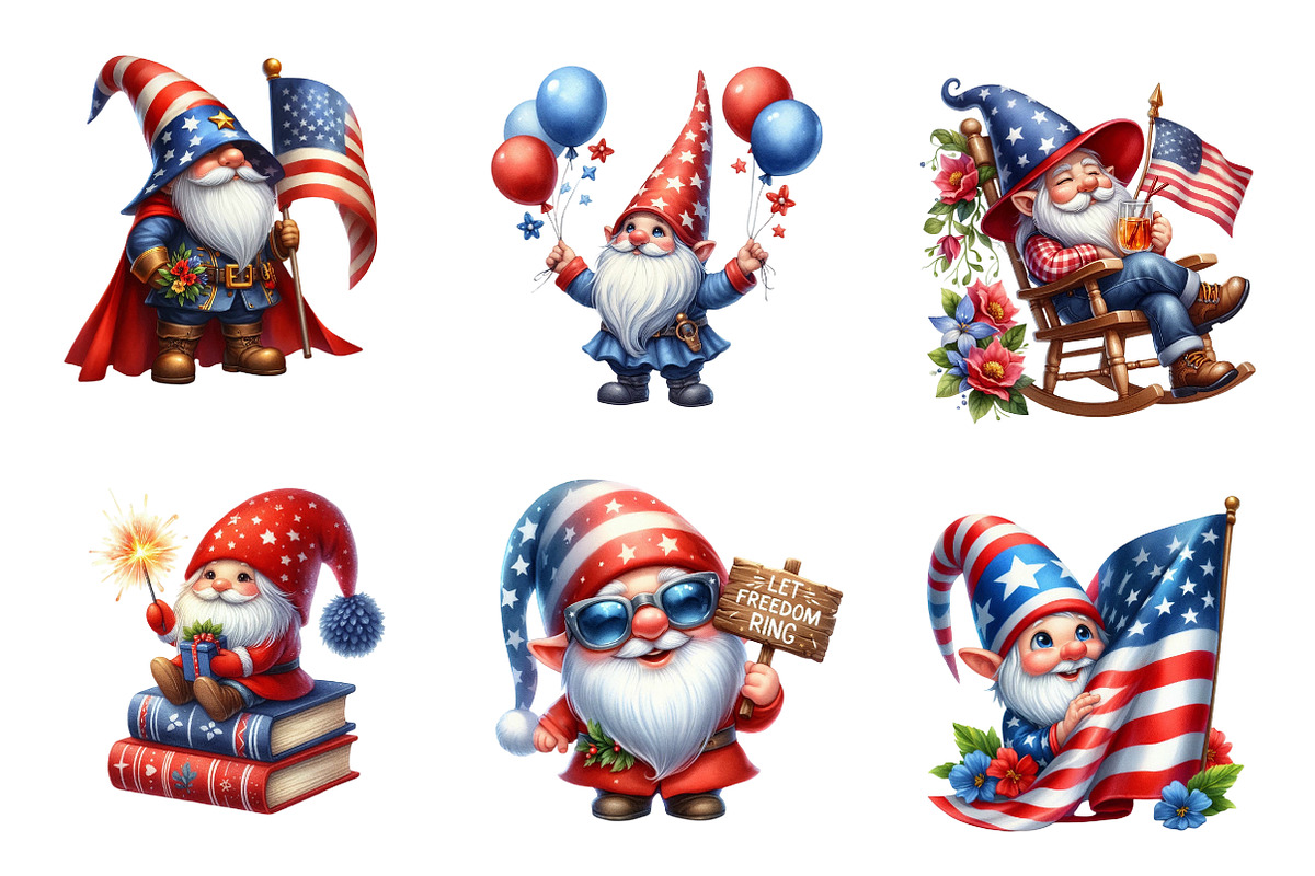 Watercolor Patriotic Gnome Clipart, an Illustration by CreationArt (Photo 3 of 5)