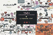 Bundle 8 in 1 - Illustrations & Font, an Animal Illustration by line & plane (Thumbnail 1 of 10)