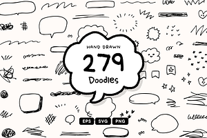 279 Hand drawn doodles set