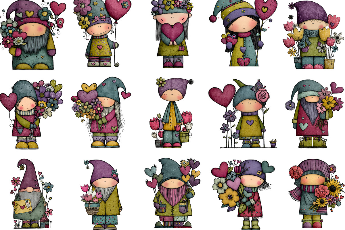 Valentine's Gnome with Flowers, an Illustration by Designking (Photo 2 of 5)