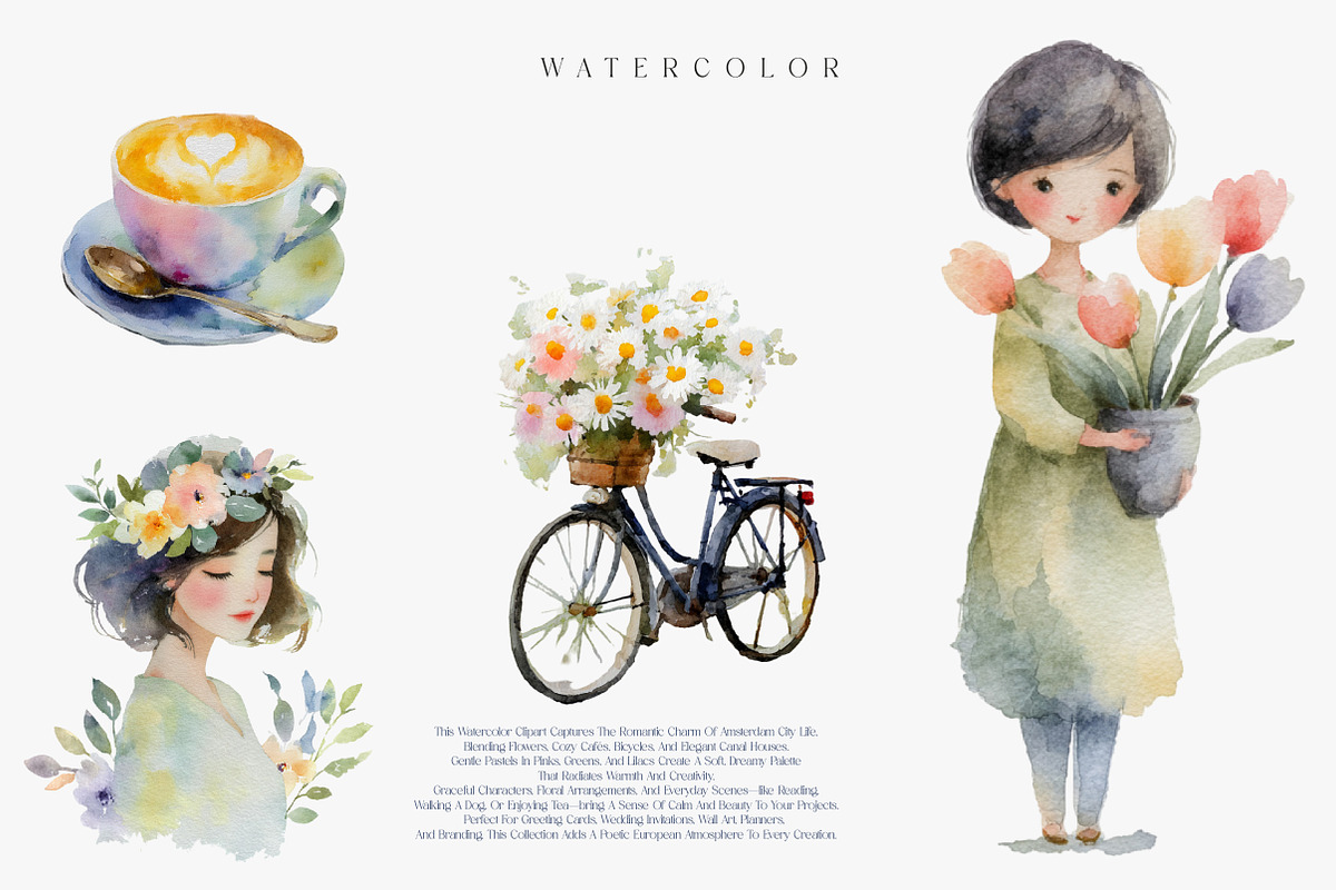 Watercolor Amsterdam City Clipart, an Illustration by CreationArt (Photo 3 of 7)