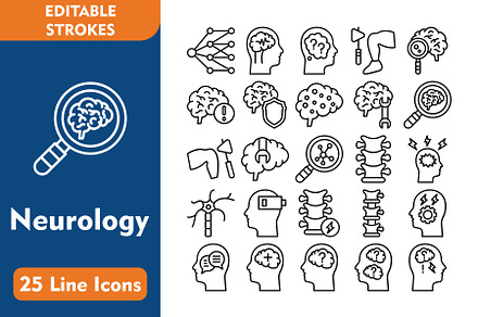 25 Neurology Line Icons, an Icon by Pexelpy