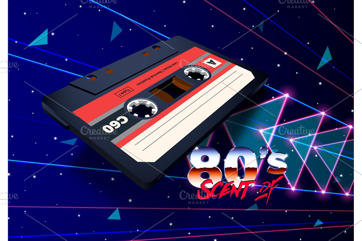 Compact cassette in space with laser, an Object Illustration by Swillklitch