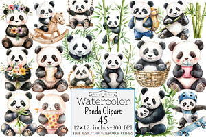 Watercolor Panda Clipart, a Seasonal Illustration by Design Market