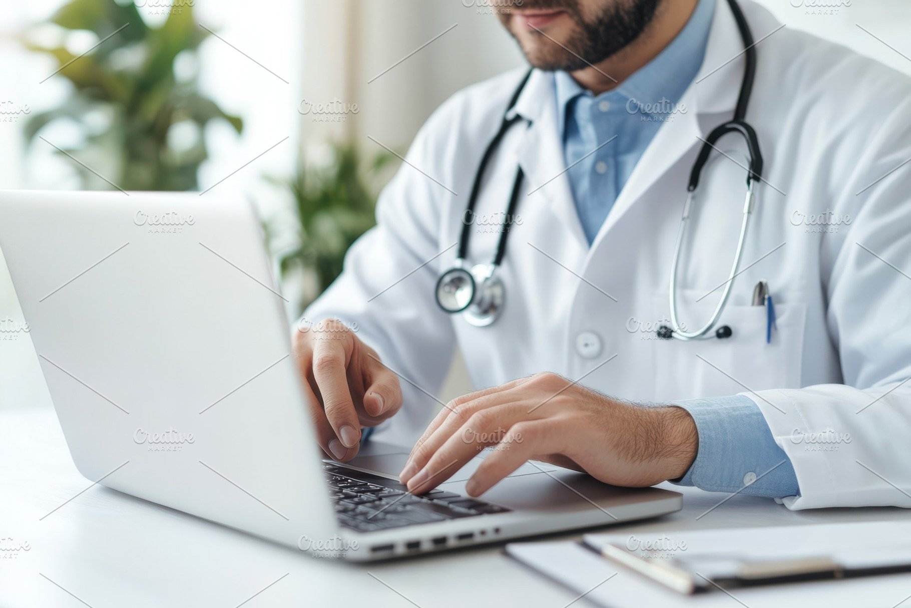 Doctor using laptop medical technolo, a Health & Medical Photo by Pixeness Studio
