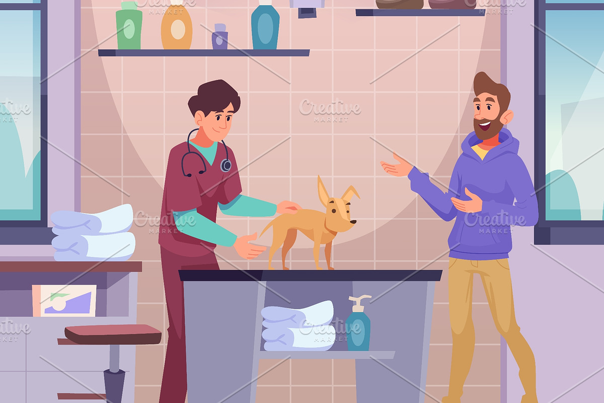 Veterinarian examining dog with pet, an Animal Illustration by Onyx (Photo 2 of 3)