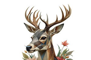 Deer head with geometric patterns, an Animal Illustration by yod67