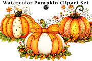 Watercolor Pumpkin Clipart Set, a Seasonal Illustration by CreationArt (Thumbnail 1 of 5)