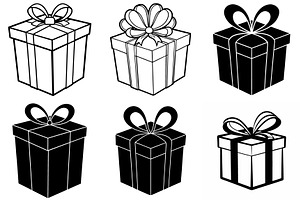 Gift box vector silhouette line art, an Object Graphic by Billah Hub