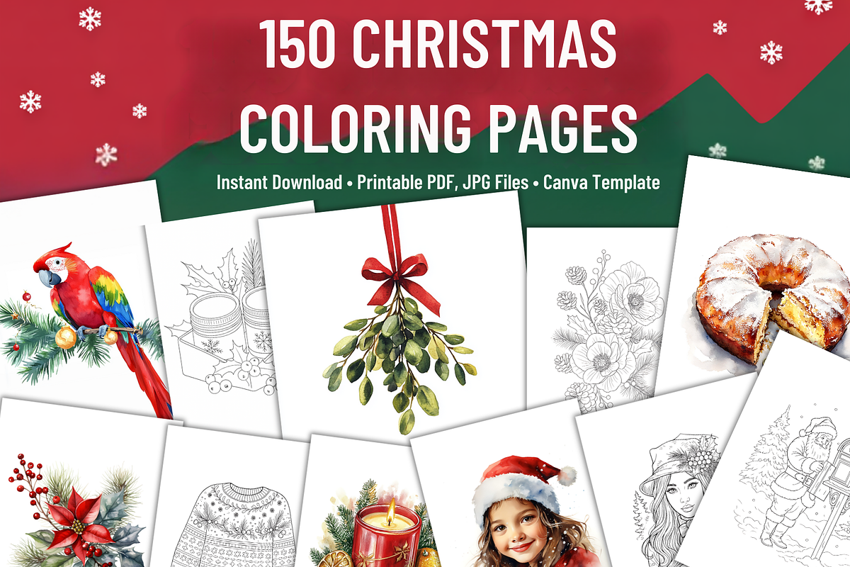 150 Christmas Coloring Pages Bundle, a Seasonal Illustration by Daffodil Dream Studio (Photo 1 of 18)