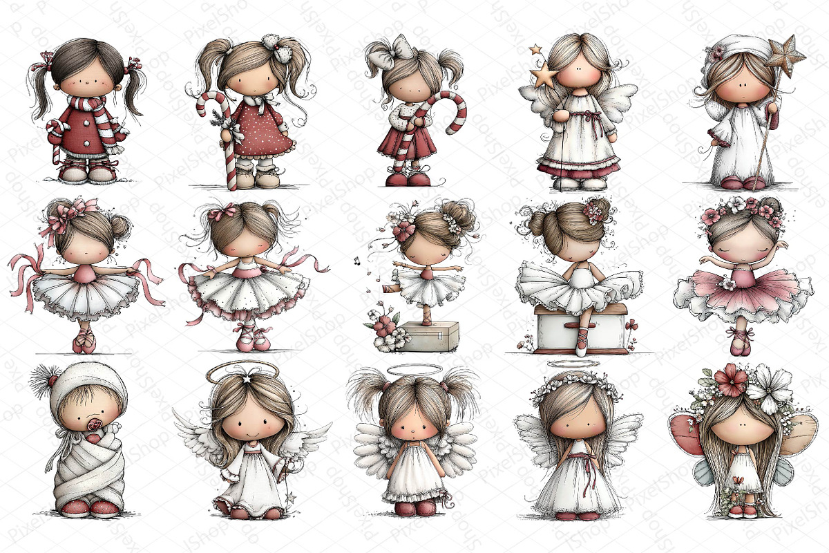 Whimsical Dolls Clipart Bundle, an Illustration by DreamPrint404 (Photo 4 of 7)