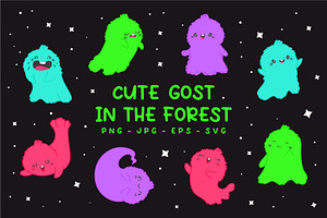 Set Of Cute Clipart Halloween Ghosts