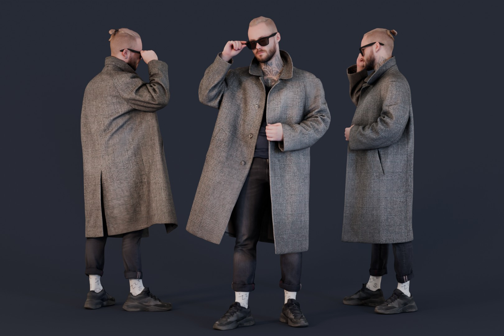 Bold Style in Gray Plaid Overcoat, a Characters & Person 3D Model by ...