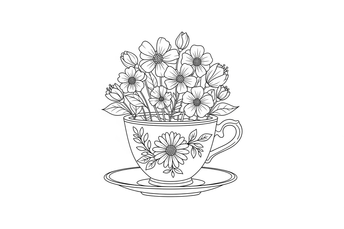 Floral Teacup Line Art Bundle, an Illustration by Gfx_Store (Photo 43 of 51)