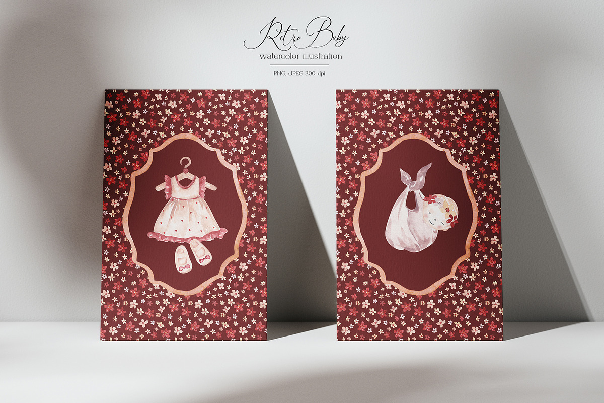 Retro Baby Shower Set, an Object Illustration by SirenaArt (Photo 12 of 21)