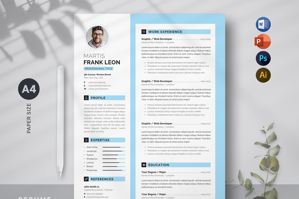 Blue Resume/CV, a Resume Template by Orcshape Studio