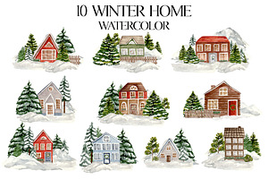 Watercolor WINTER HOME