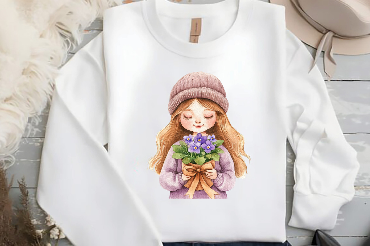 Cute Girl with Flowers Clipart, an Illustration by DreamCafeArt (Photo 5 of 8)