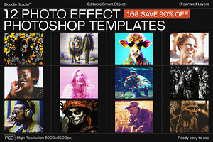12 Photo Effect Templates, a Layer Style Add-On by iDoodle Studio