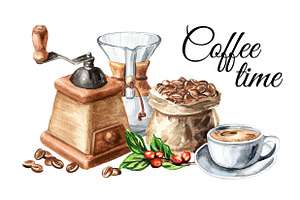 Coffee time. Watercolor collection