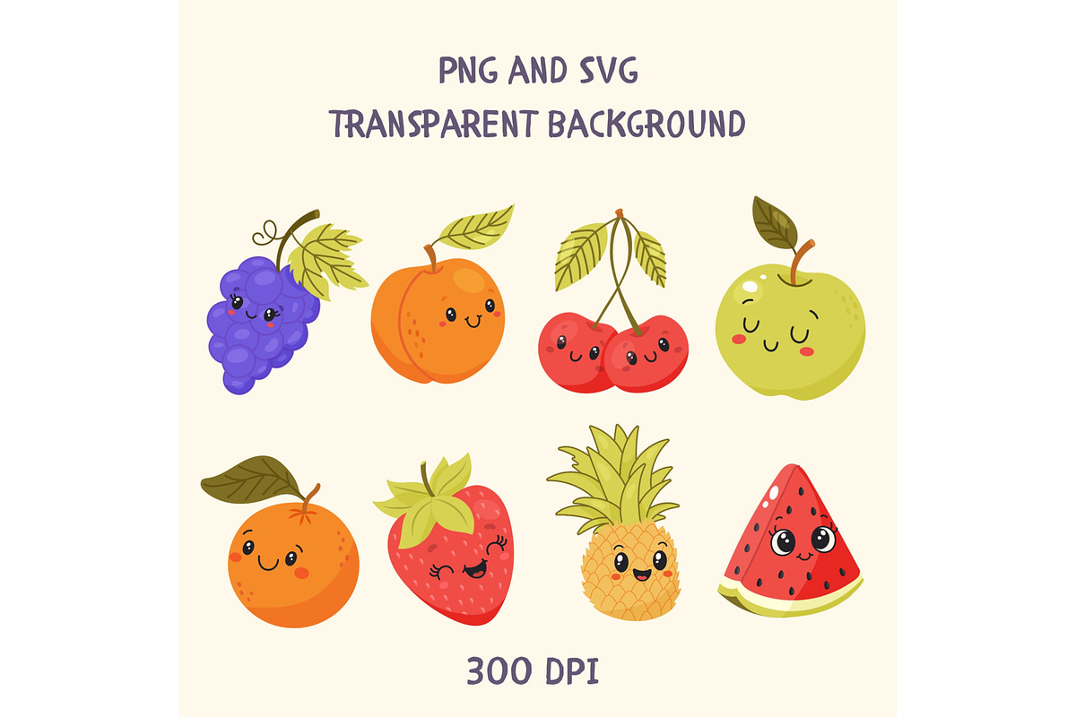 Cute Kawaii Fruits, a Food Illustration by Bielousova Art (Photo 2 of 5)
