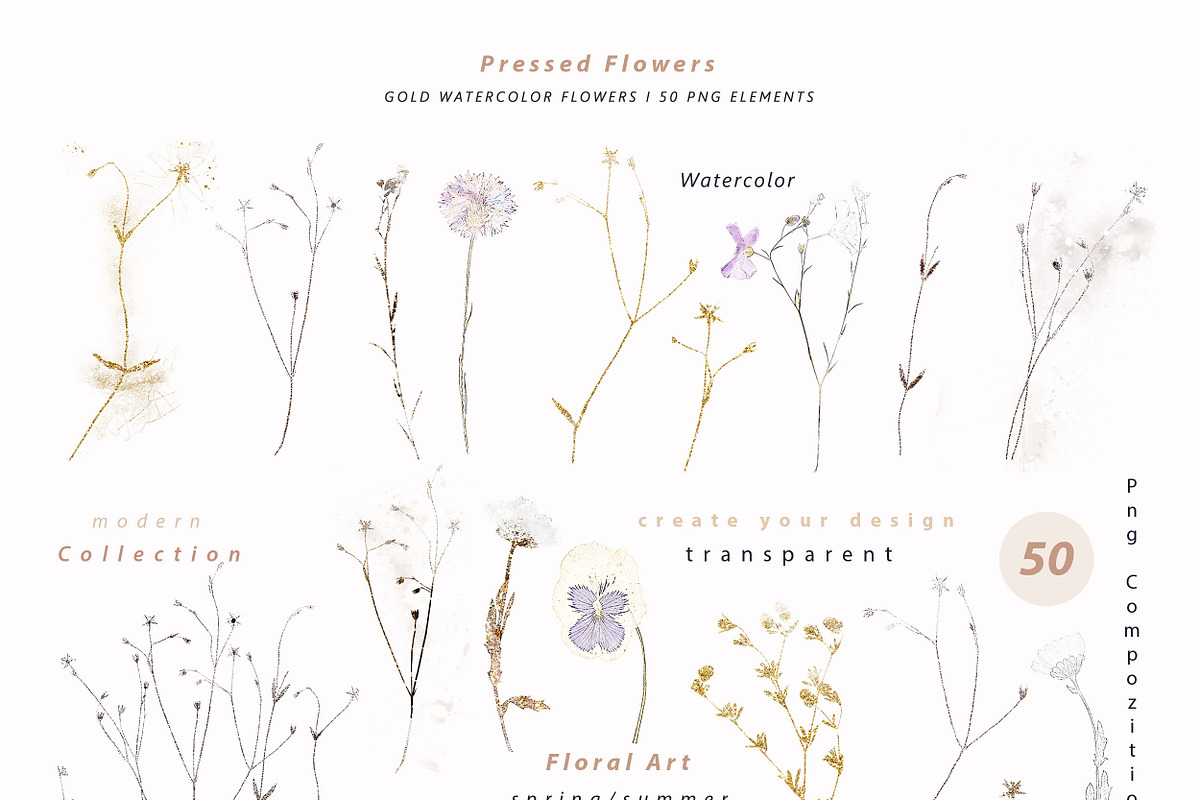 Pressed Flowers & Brush Strokes Png, an Object Graphic by by creative paper (Photo 14 of 17)
