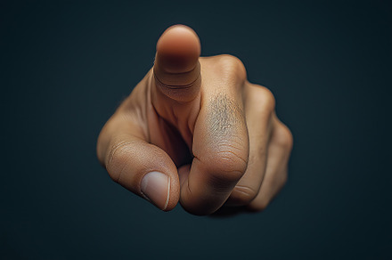 A close-up of a male hand pointing directly at the viewer, conveying a sense of, a Background Photo by ImageMir