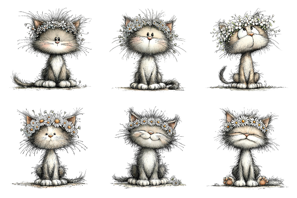 Whimsical floral spring cat clipart, an Illustration by SinaCreation (Photo 5 of 11)