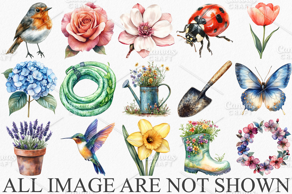 Watercolor Spring Garden Clipart PNG, an Illustration by Canvas Craft (Photo 3 of 7)