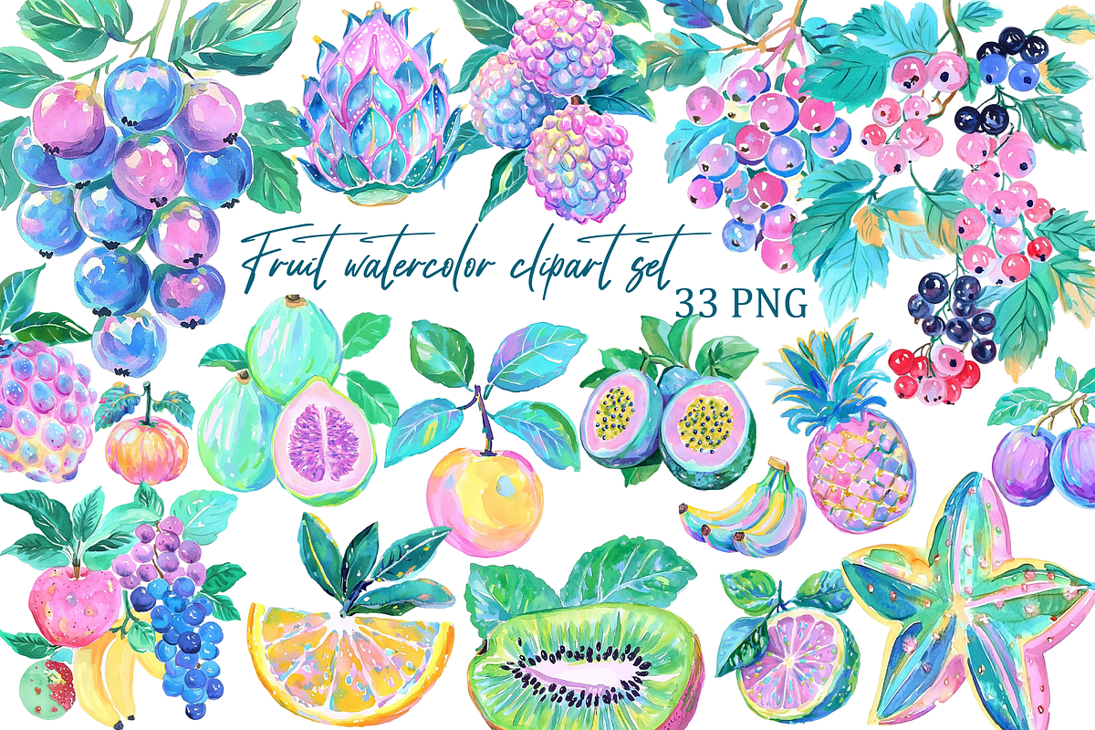 Fruit watercolor clipart set, an Illustration by Libby Wishes (Photo 1 of 5)
