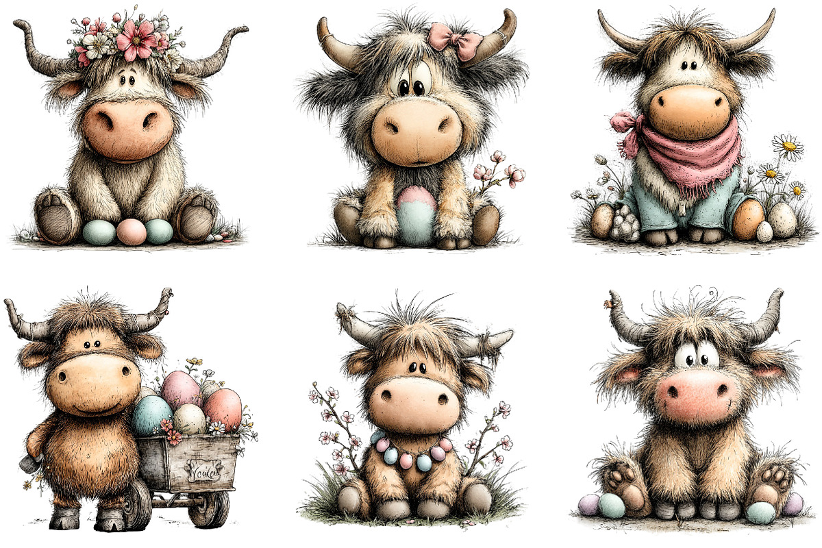 Whimsical Easter Highland Cow Clipar, an Illustration by Sublimation Artist (Photo 5 of 6)
