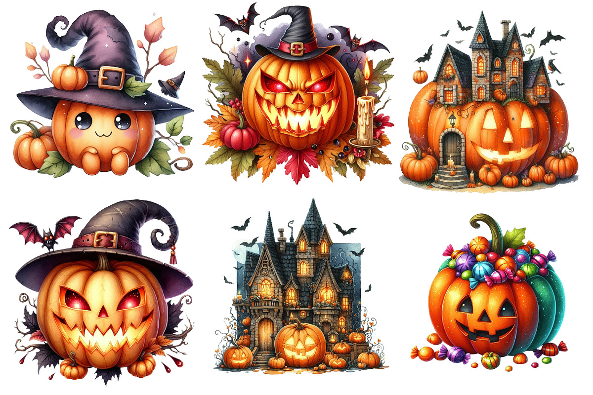 Halloween Pumpkin Watercolor Clipart, an Illustration by SinaCreation (Photo 3 of 5)
