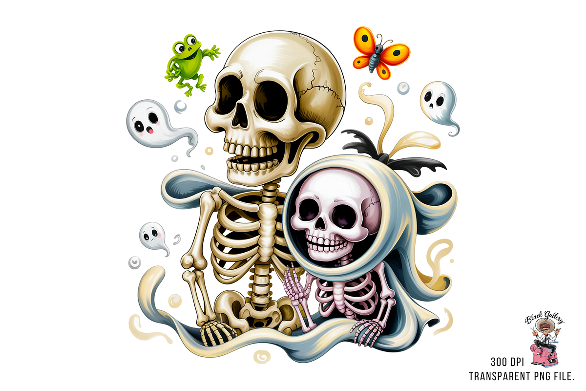 10 Cute Skeleton Hugging Ghost PNG, an Illustration by Clipart Bloom (Photo 6 of 11)