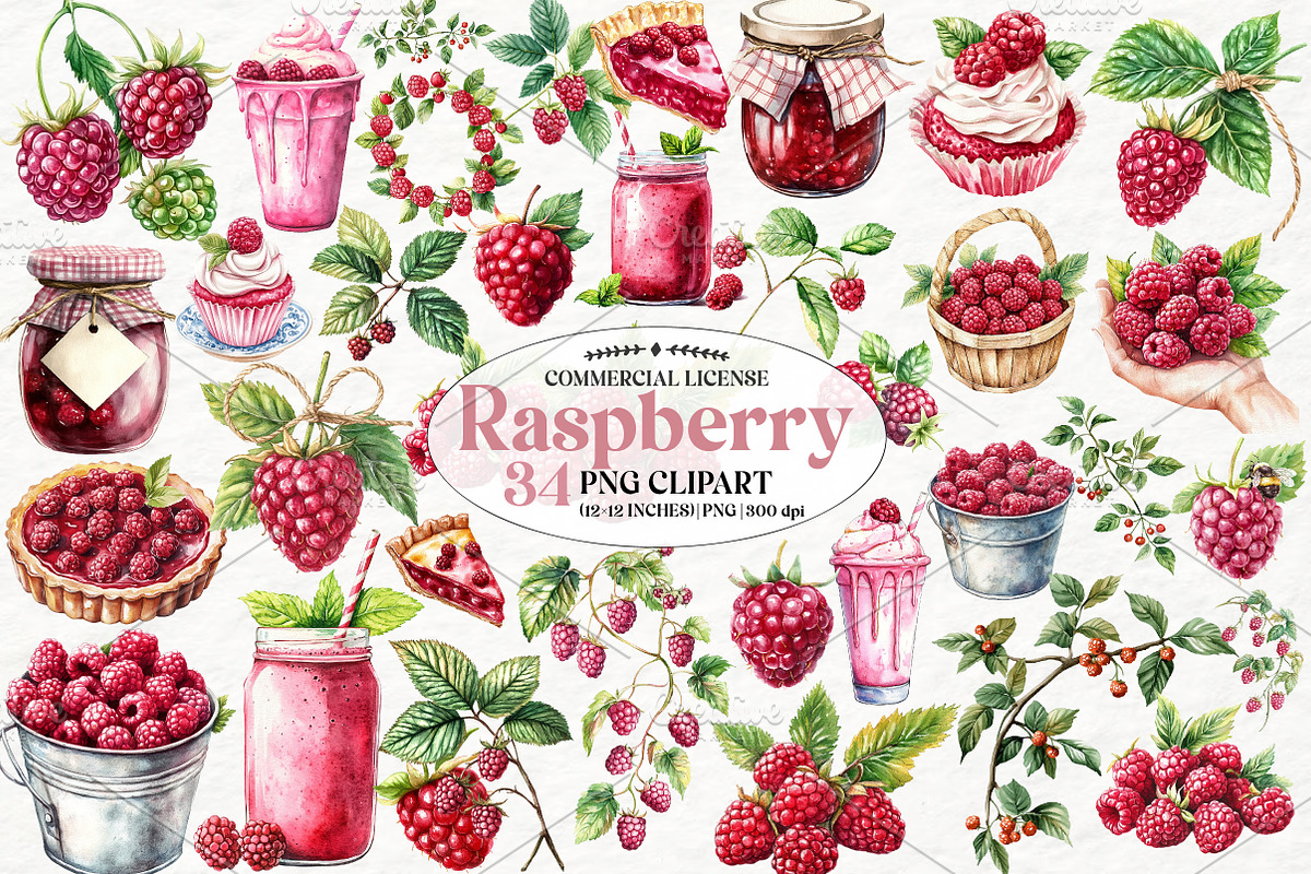 Watercolor Raspberry Clip Art, an Illustration by Watercolor design (Photo 1 of 4)