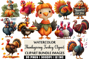 Thanksgiving Turkey Clipart, an Illustration by Craft Nest