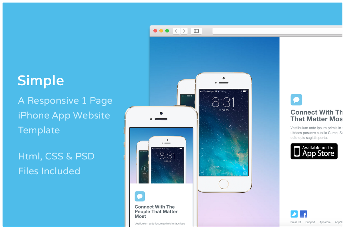 Simple iPhone App Website Template, an App Template by Jamie Peak (Photo 1 of 2)