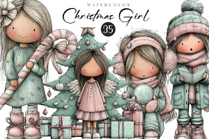 Christmas Little Girl Clipart, an Illustration by CreationArt