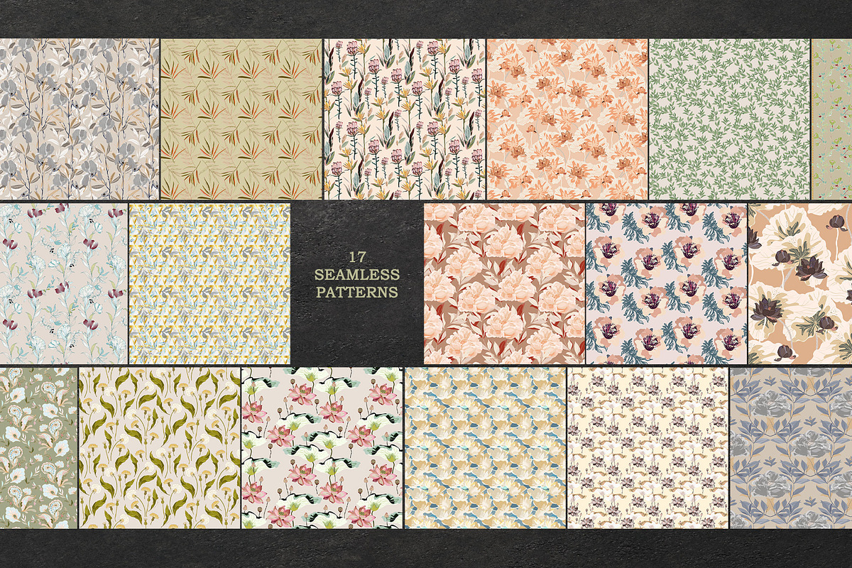 Beige floral vector seamless pack, a Pattern Graphic by PatternsBlooming