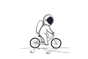 Funny Astronaut Rides On Bicycle On Moon