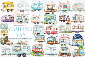 Watercolor Camping van Clipart, an Illustration by Designworld