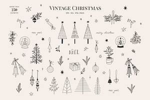 Vintage Christmas Simple Line Art