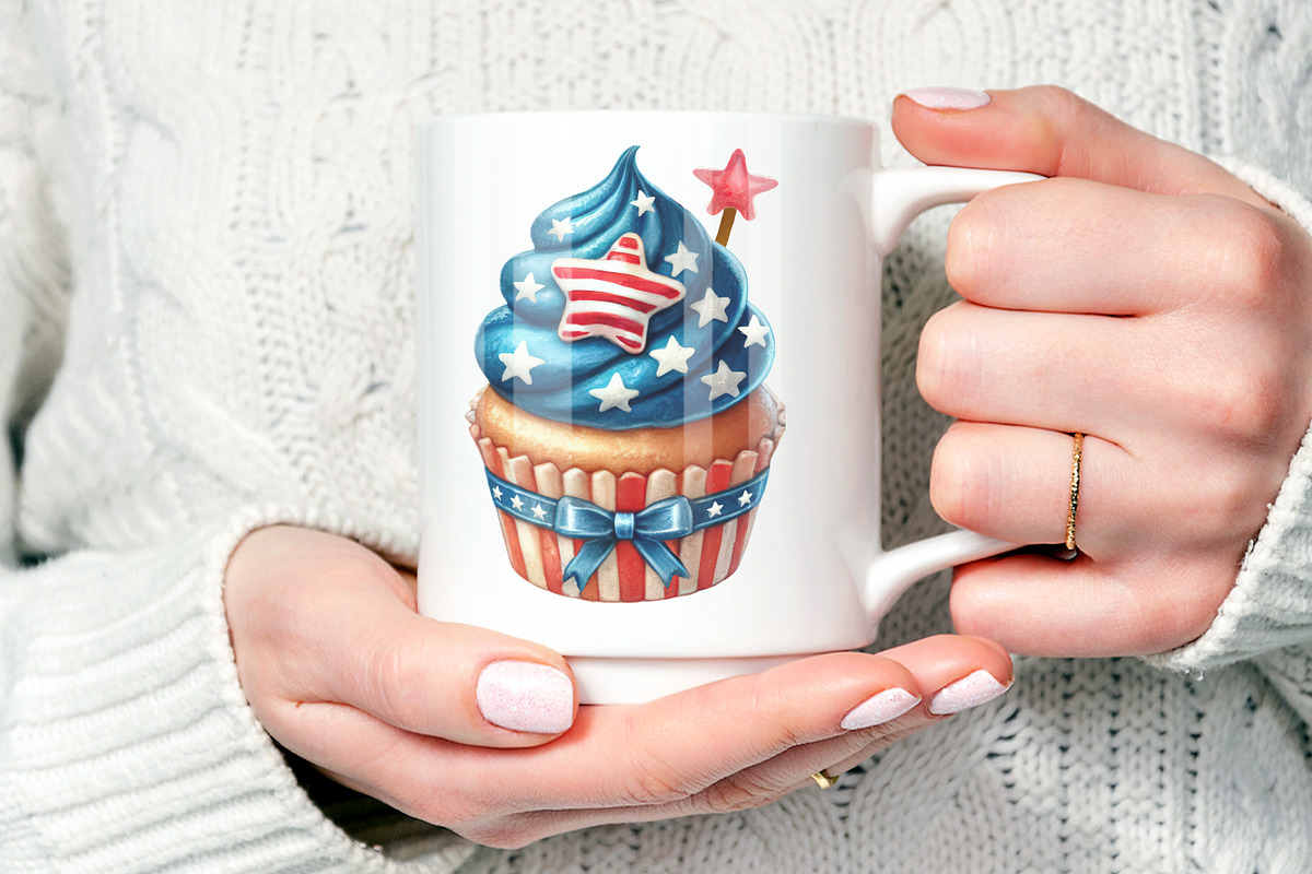 35 Patriotic Watercolor Cupcake Set, an Object Graphic by V Design Creator (Photo 6 of 10)
