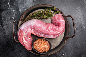 Fresh pork tenderloin fillet, showcasing its lean cut, perfect f, a Food & Drink Photo by composter-box@mail.ru