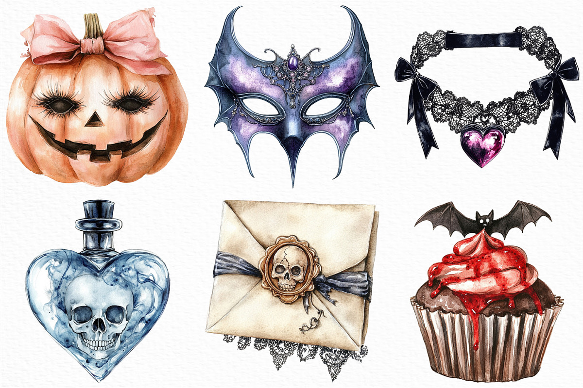 Gothic Coquette Halloween Clipart, an Illustration by Craft Nest (Photo 2 of 6)